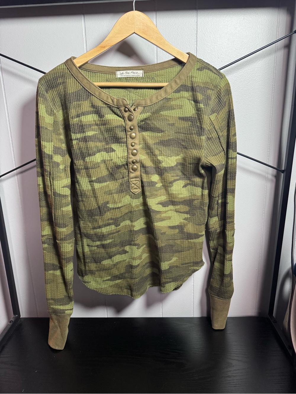 We The Free Olive Camo Long Sleeve Henley Top